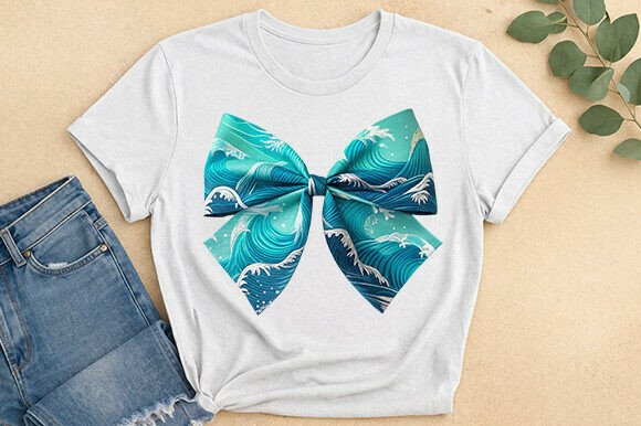 Ocean Wave Bow Graphic T-Shirt: Where Coastal Calm Meets Creative Edge