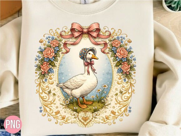 Retro Goose Flower Wreath: A Charming Design Asset
